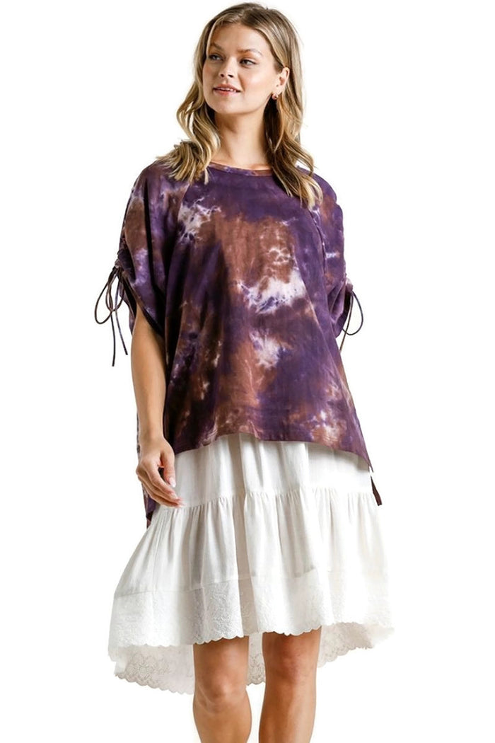 UMGEE TIE DYE CINCHED SLEEVE TOP
