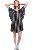 Striped & Floral Ruffle Sleeve Dress, Navy Mix