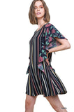 Striped & Floral Ruffle Sleeve Dress, Navy Mix