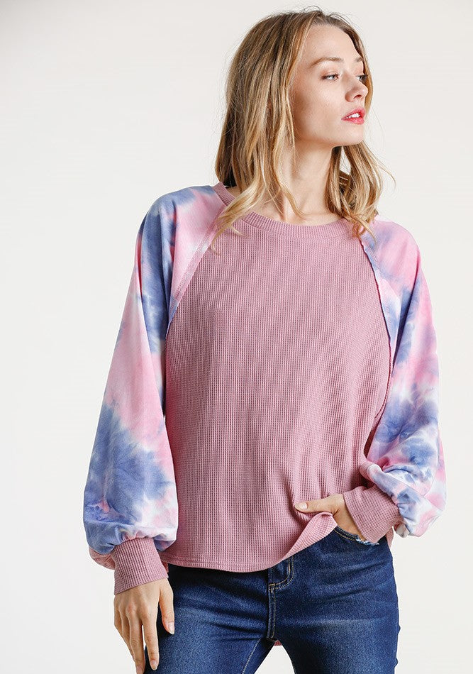 umgee usa Waffle Knit tie Dye Top