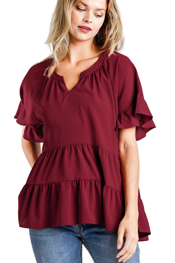umgee usa Mandarin Tiered Ruffle Top