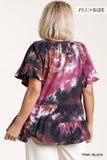 Tie Dye Mandarin Tiered Ruffle Top