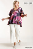 Tie Dye Mandarin Tiered Ruffle Top