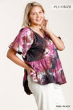 Tie Dye Mandarin Tiered Ruffle Top