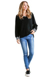 Brushed French Terry Animal Printed Trim Top