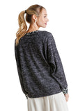 Leopard Print Trimmed Top, Charcoal
