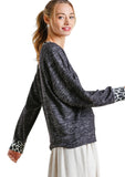 Leopard Print Trimmed Top, Charcoal