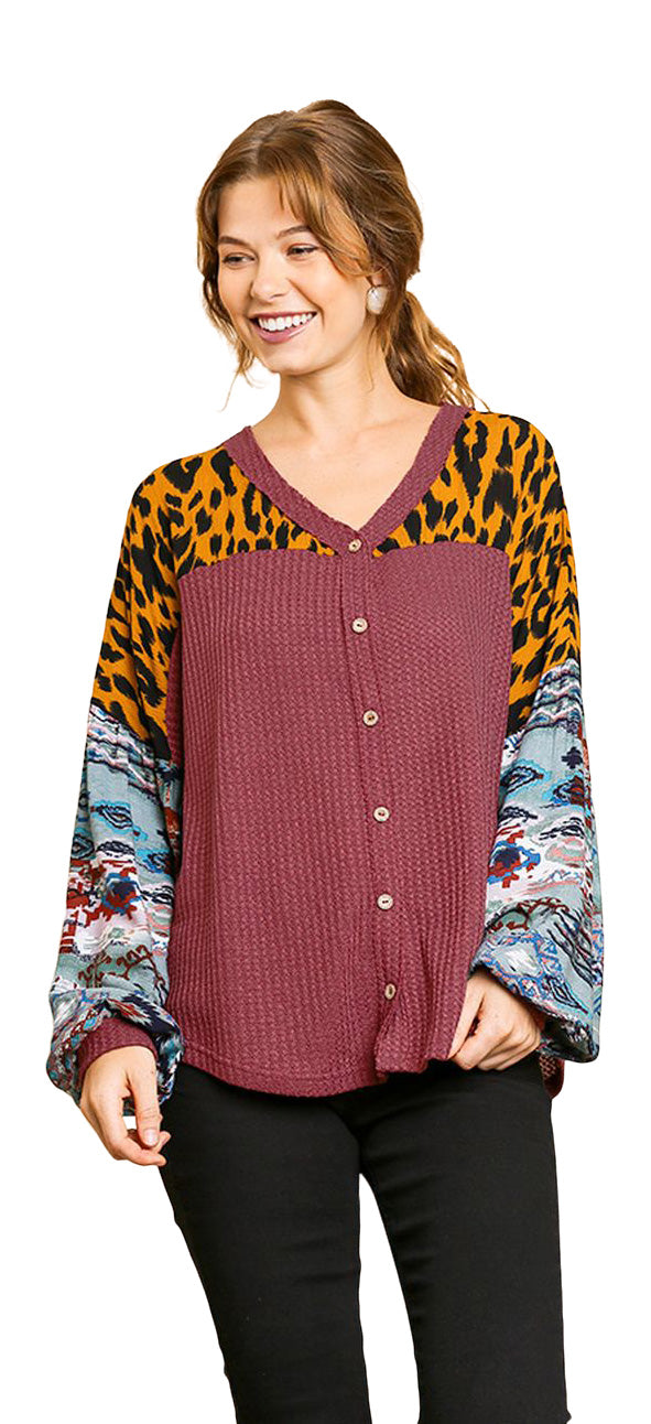 umgee aztec waffle knit top