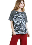 umgee Camo & Striped Top