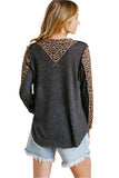 Leopard Trimmed Top, Charcoal