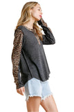Leopard Trimmed Top, Charcoal