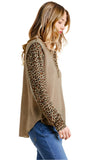Leopard Trimmed Top, Mocha