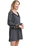 Border Print Swing Dress , Black