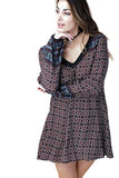 Border Print Swing Dress, Maroon