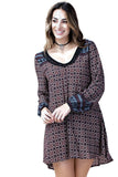 Border Print Swing Dress, Maroon