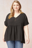 Textured Babydoll Top, Black