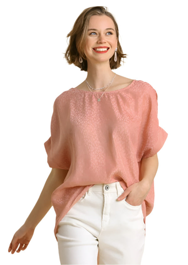 Umgee Animal Jacquard Dolman Sleeve Top