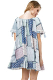Folklore Tassel Mini Swing Dress, Sea Blue