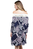 Batik Patchwork Off the Shoulder Dress, Pink