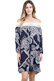 Batik Patchwork Off the Shoulder Dress, Pink