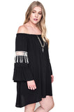 Bell Sleeve Boho Chic Dress, Black