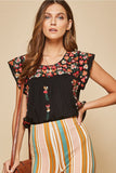 andee by unit savanna jane flutter sleeve embroidered top