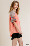 Camo Bell Sleeve Top, Peach