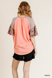 Camo Bell Sleeve Top, Peach
