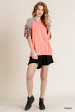Camo Bell Sleeve Top, Peach