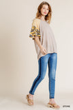 Camo Bell Sleeve Top, Stone