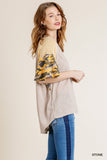 Camo Bell Sleeve Top, Stone