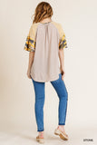 Camo Bell Sleeve Top, Stone