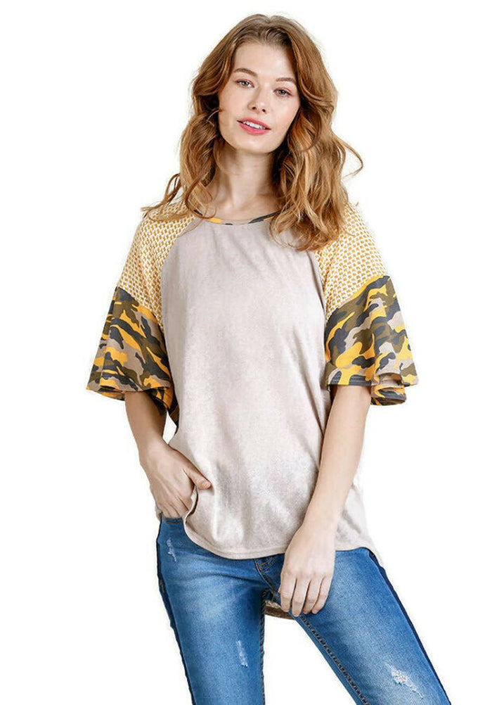 umgee usa Camo Bell Sleeve Top