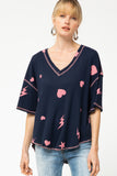 entro Navy & Pink Waffle Knit Top
