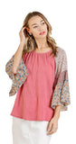UMGEE USA Mixed Print Bell Sleeve Top, Rose
