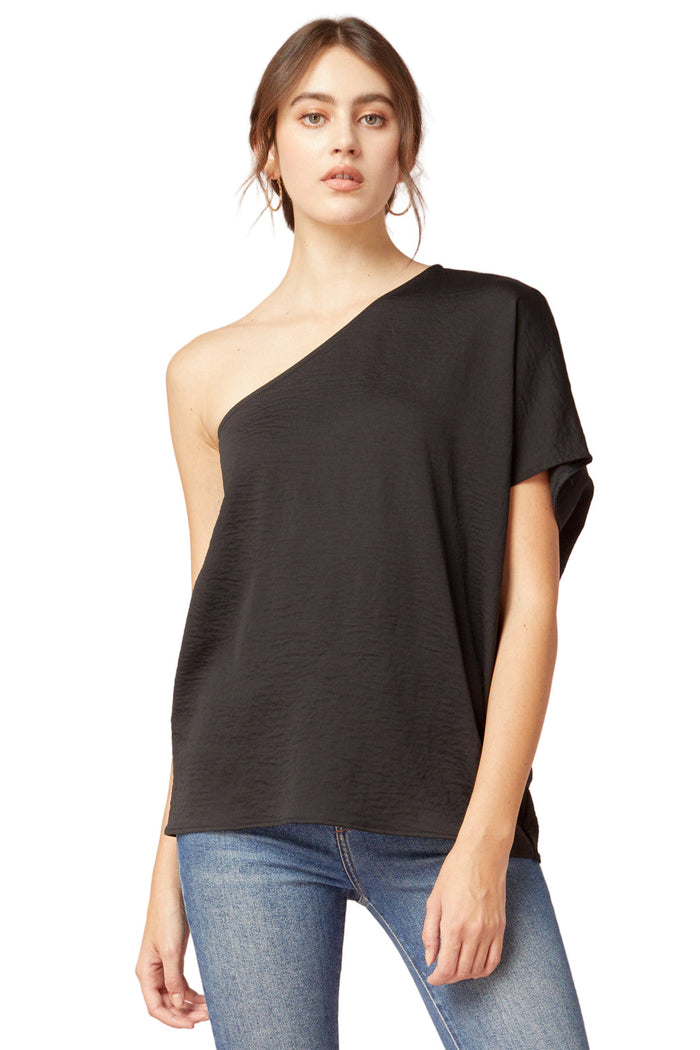 ENTRO One Shoulder Top, Black