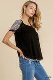 Leopard Trim Top, Black