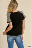 Leopard Trim Top, Black