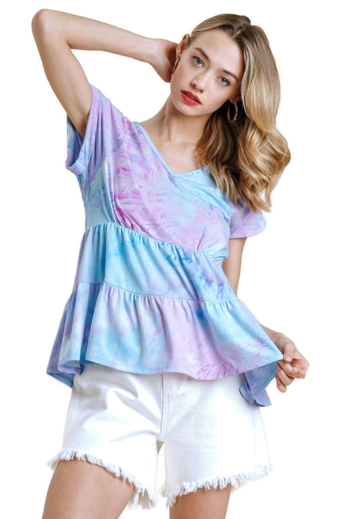 Umgee tie dye tiered babydoll top