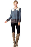Border Print Lace Top, Navy