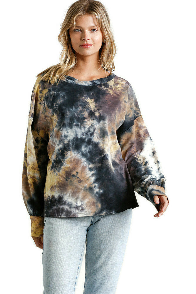 UMGEE / UMGEE USA Tie Dye Twisted Collar Top, Gunmetal