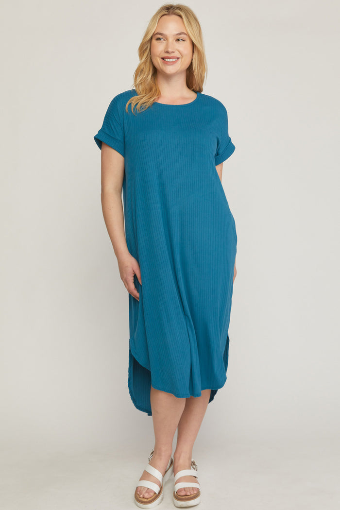 entro Ribbed Pocket Midi Dress