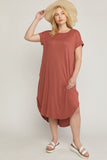 Ribbed Pocket Midi Dress, Terra Cotta