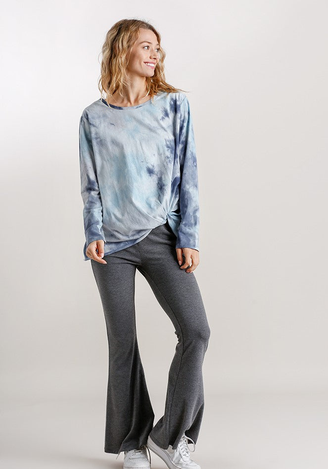 umgee usa tie dye gathered knot top