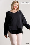 Layered Frayed Hem Top, Black