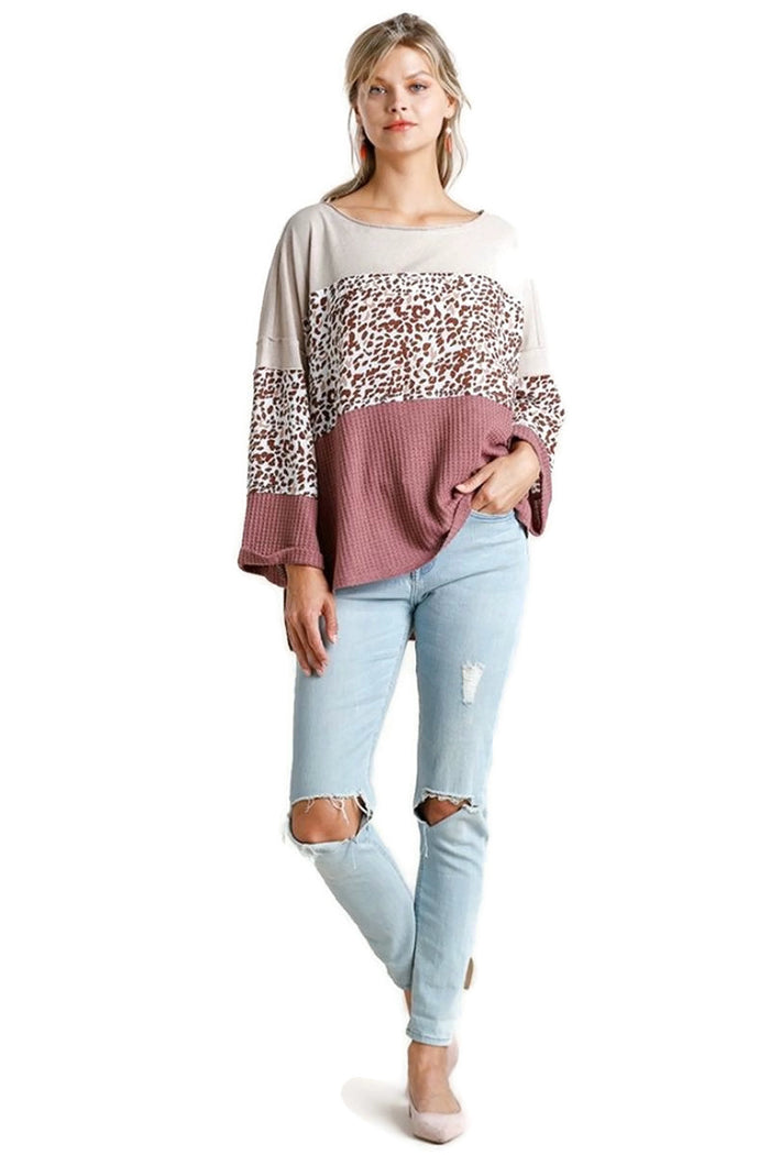 umgee usa Color Block Waffle Knit Top