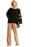UMGEE usa leopard trim waffle knit top