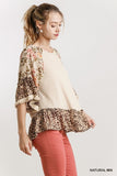 Floral & Animal  Waffle Knit Top, Natural