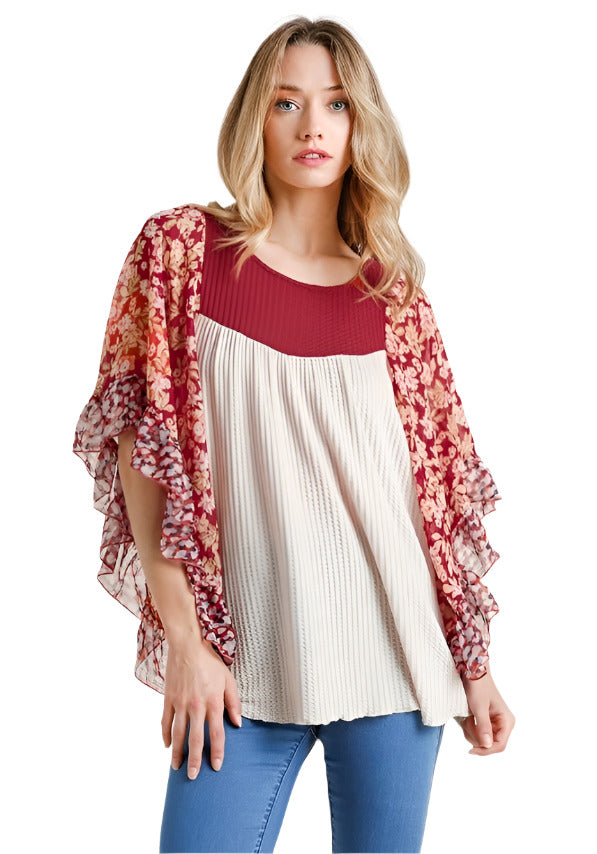 UMGEE USA BUTTERFLY SLEEVE WAFFLE KNIT TOP