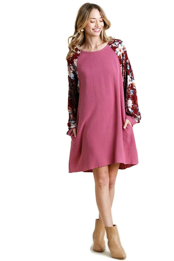 umgee usa animal pritn & floral sleeve dress
